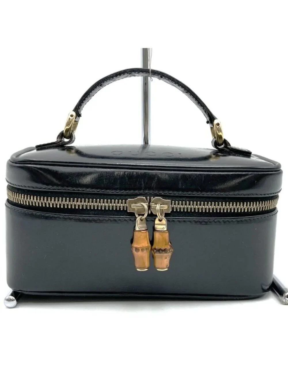 Gucci Bamboo Pouch Inventory Makeup Box Vanity Back Patent Leather Black